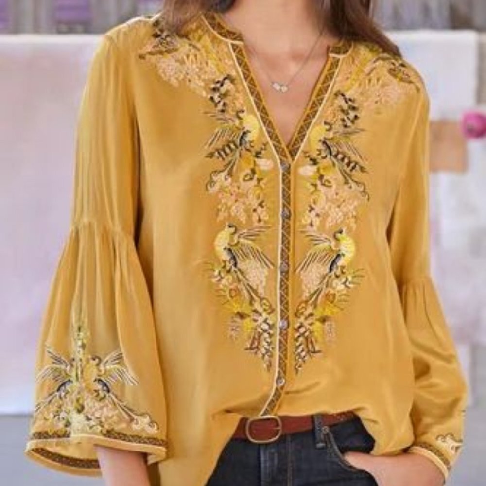 Sundance Mustard Embroidered Blouse